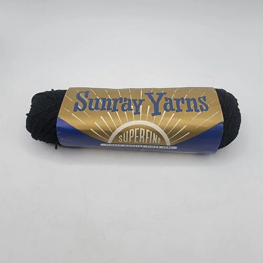 NOS‎ Vintage Superfine Black Sunray Brand Yarn Virgin Wool Rayon One Ounce
